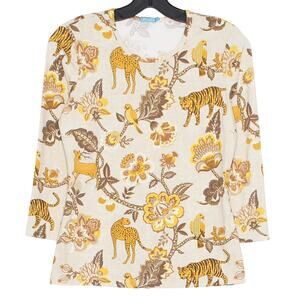 NEW J McLaughlin Top 3/4 Sleeve Catalina Cloth Animal Safari Preppy Cottage XS
